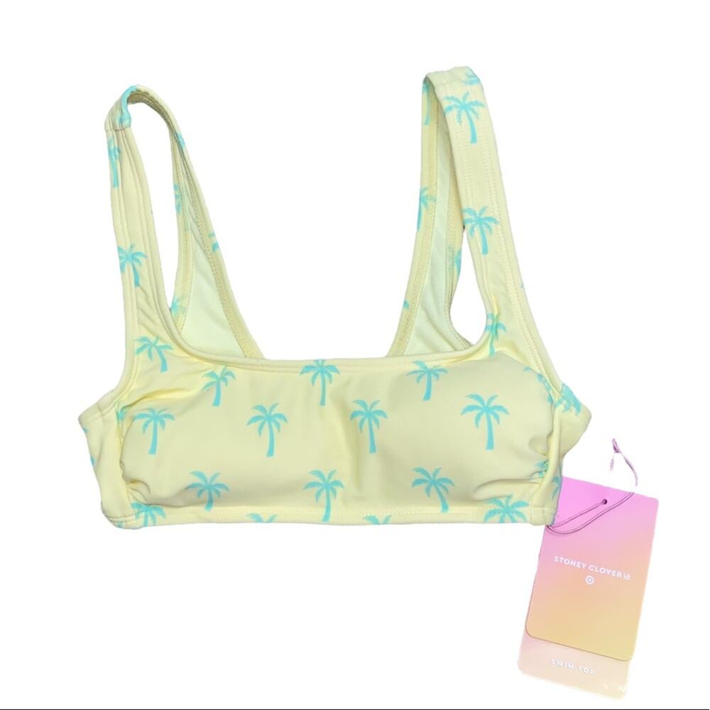 NWT Stoney Clover Lane x Target Palm Print Bikini Top XXS Yellow Blue Swim
